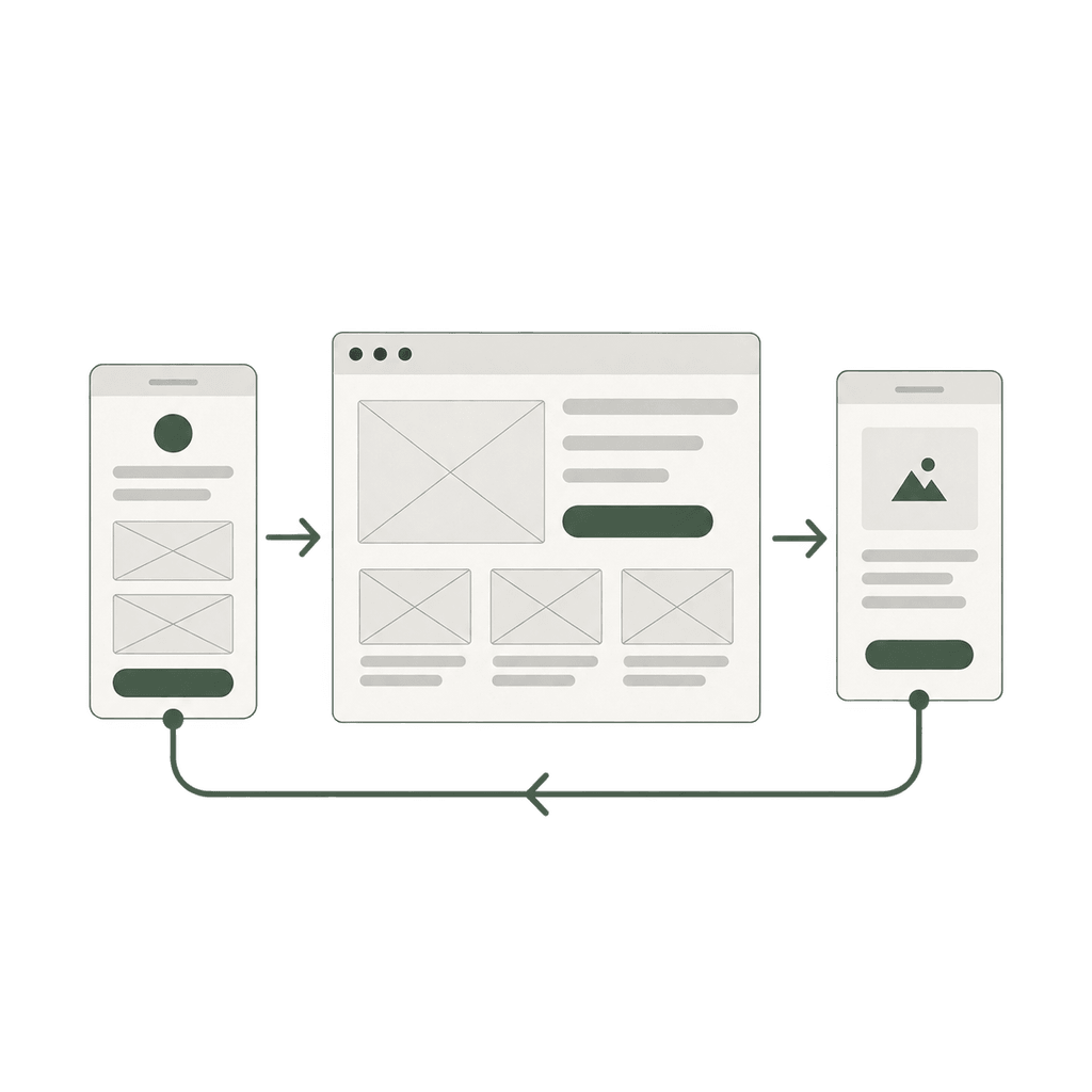 Illustration présentant architecture de l’information et prototypage avec des éléments d’interface