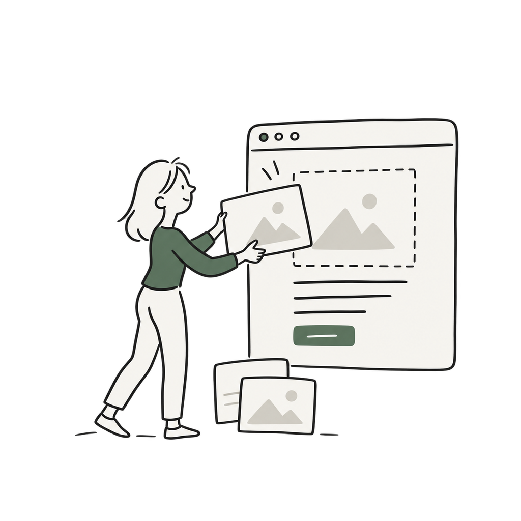 Illustration présentant sites web sur mesure et cms avec des éléments d’interface