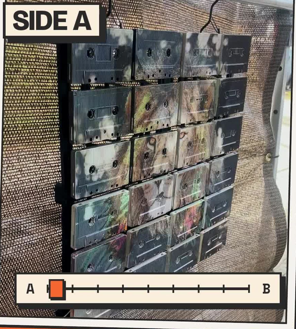 Lion view of an actual two-image cassette mosaic on a show wall, taken from the studio's demonstration footage