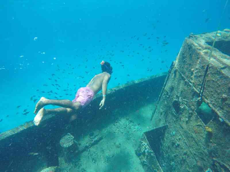 Snorkel in crystal-clear waters, explore a shipwreck, and swim alongside vibrant tropical marine life.