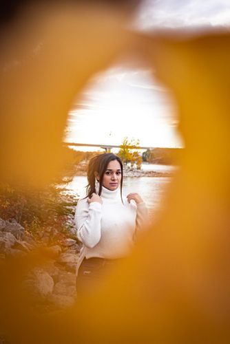 woman through leaf