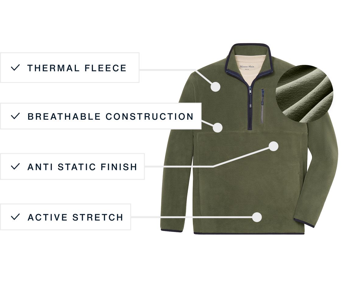The olive Crosby Fleece Quarter Zip laid flat.