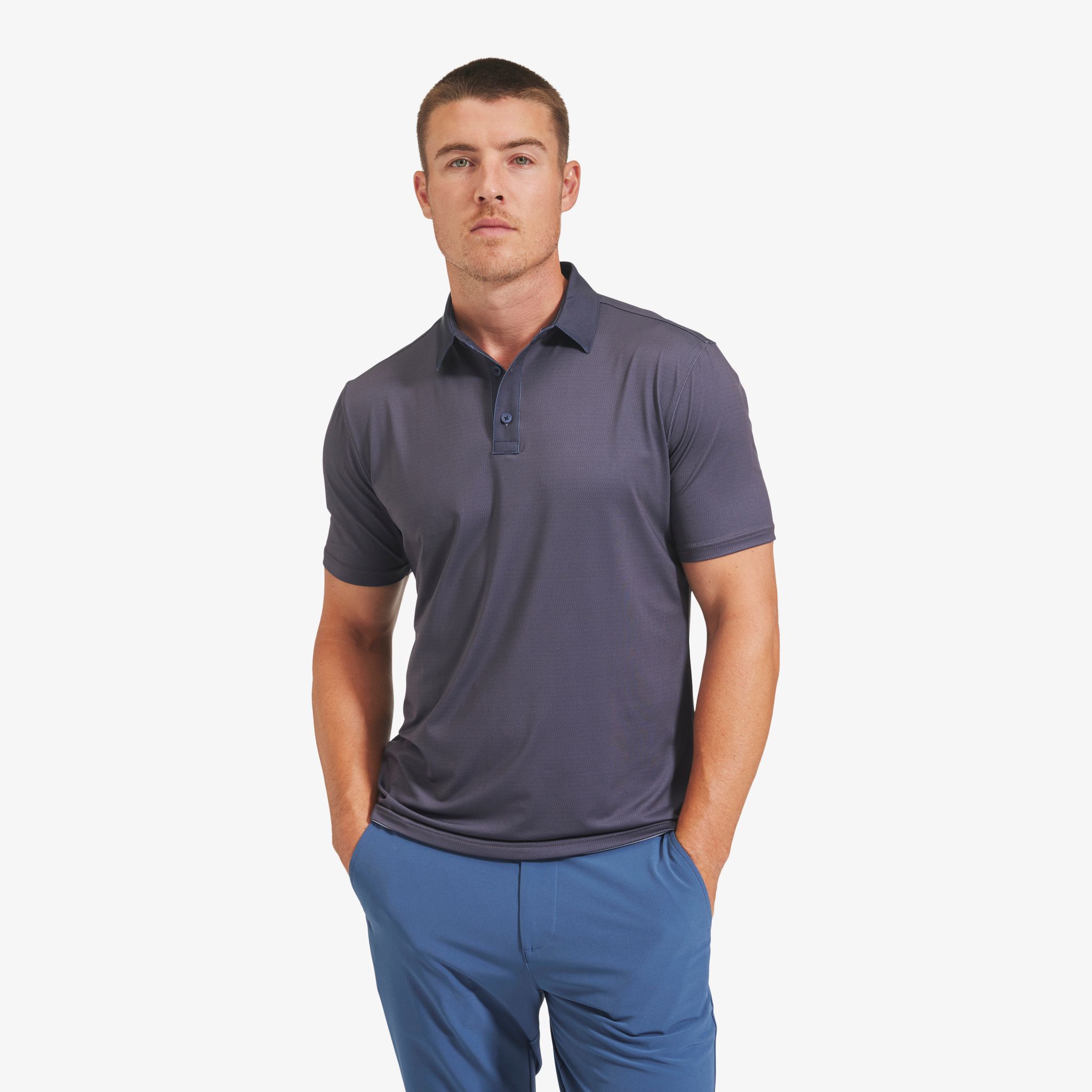 Versa Polo - Charcoal Texture Print with Contrast
