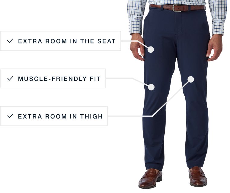 A flat lay of our Ashe The Helmsman Chino Athletic Fit highlighting its features.