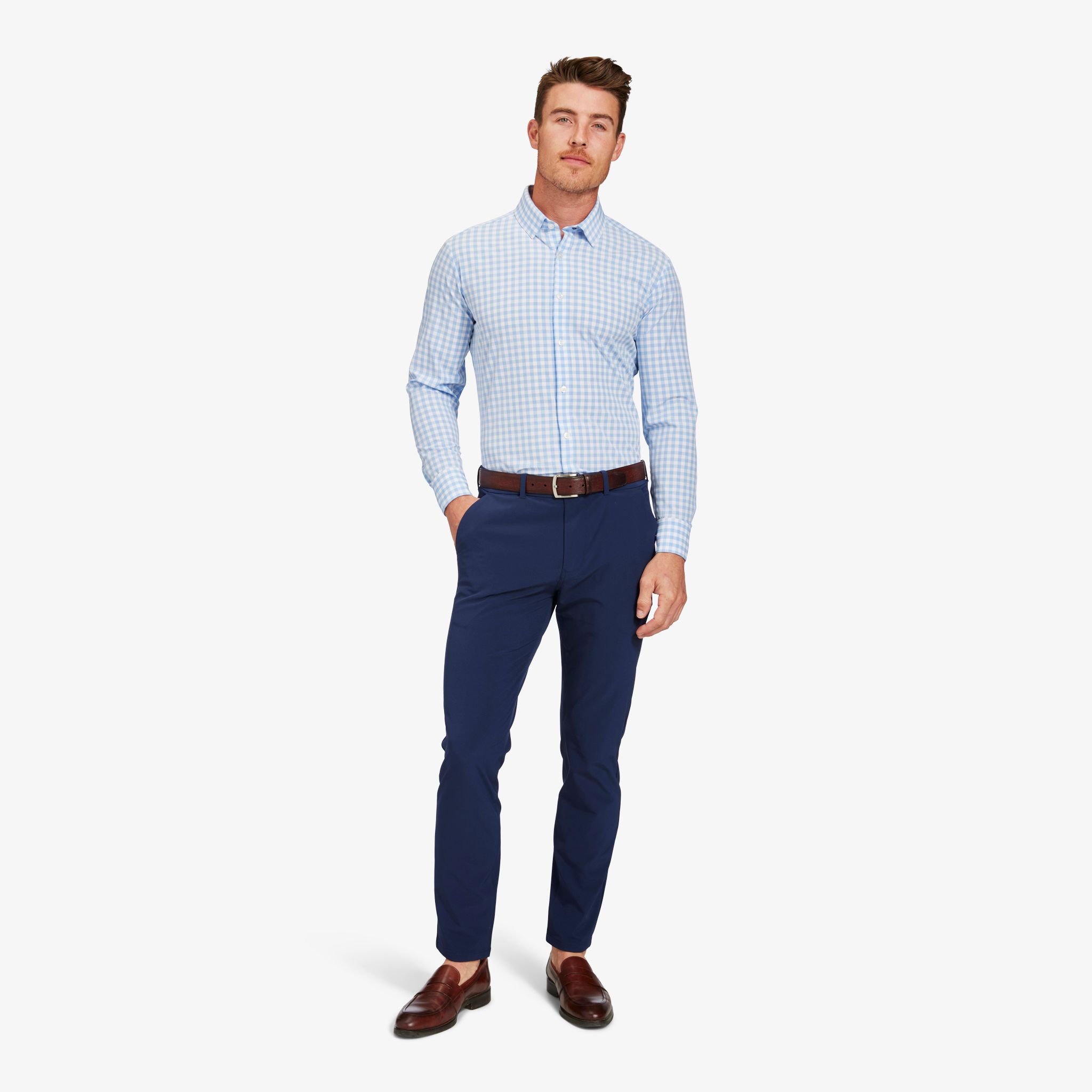 Light blue dress shirt dark sale blue pants