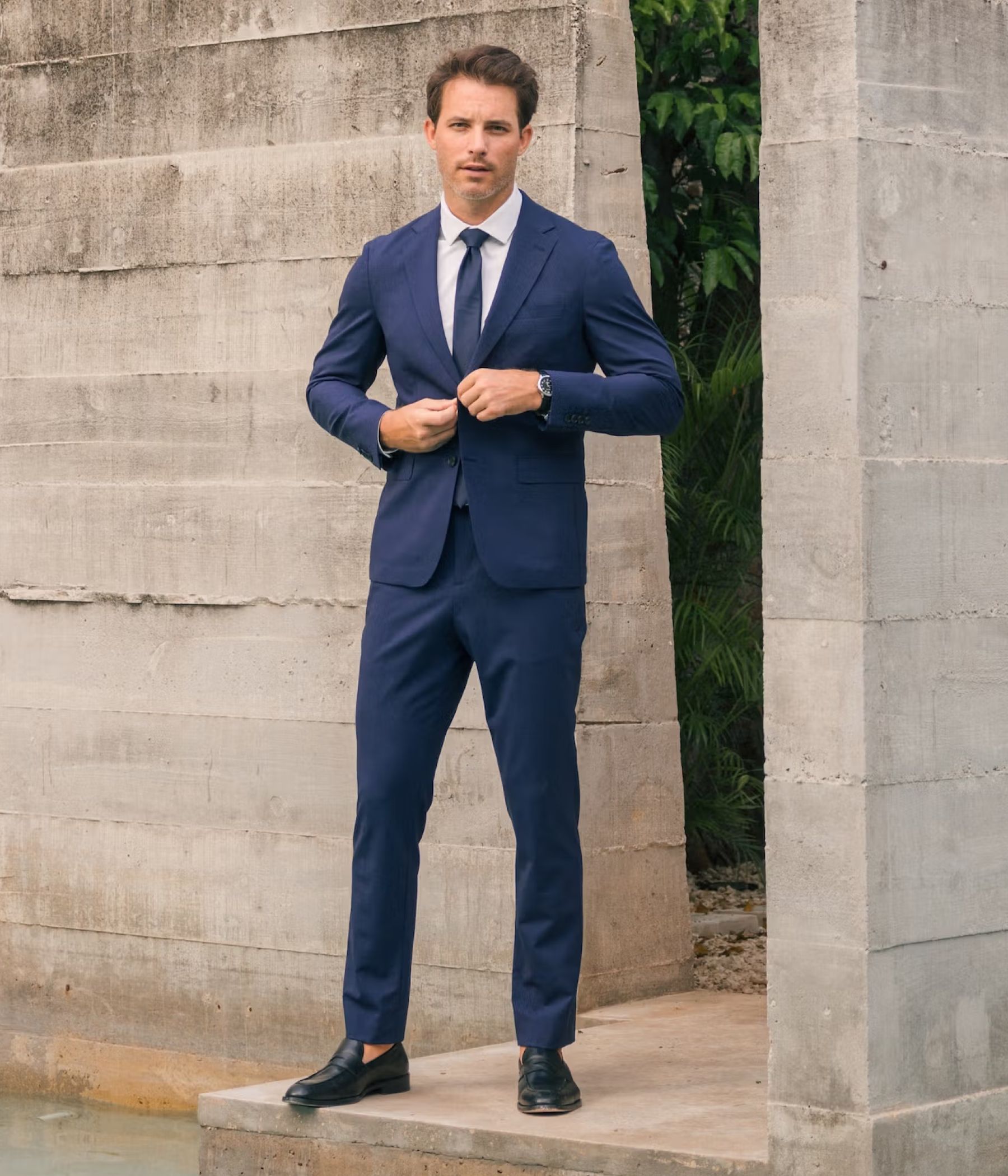 Model wearing the Fresco Suit Jacket and Fresco Pant.