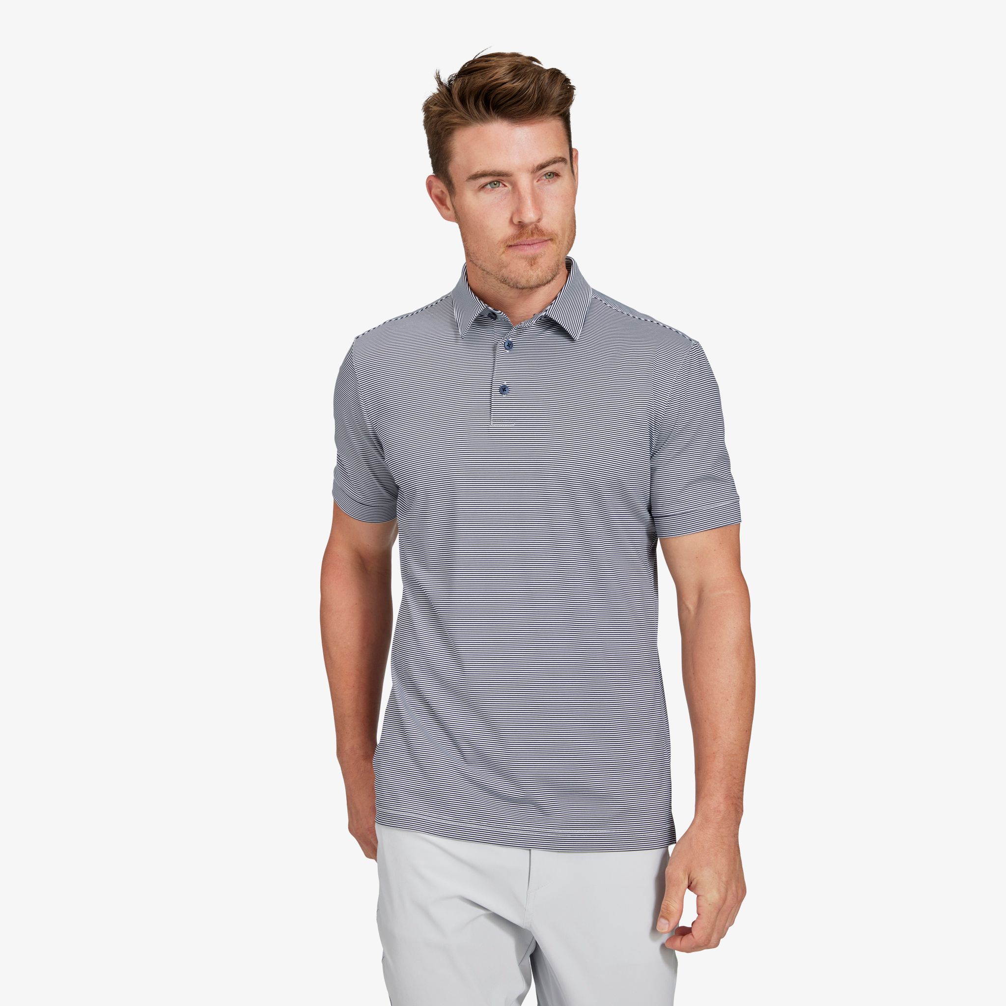 Navy White Stripe Polo - Mizzen+Main