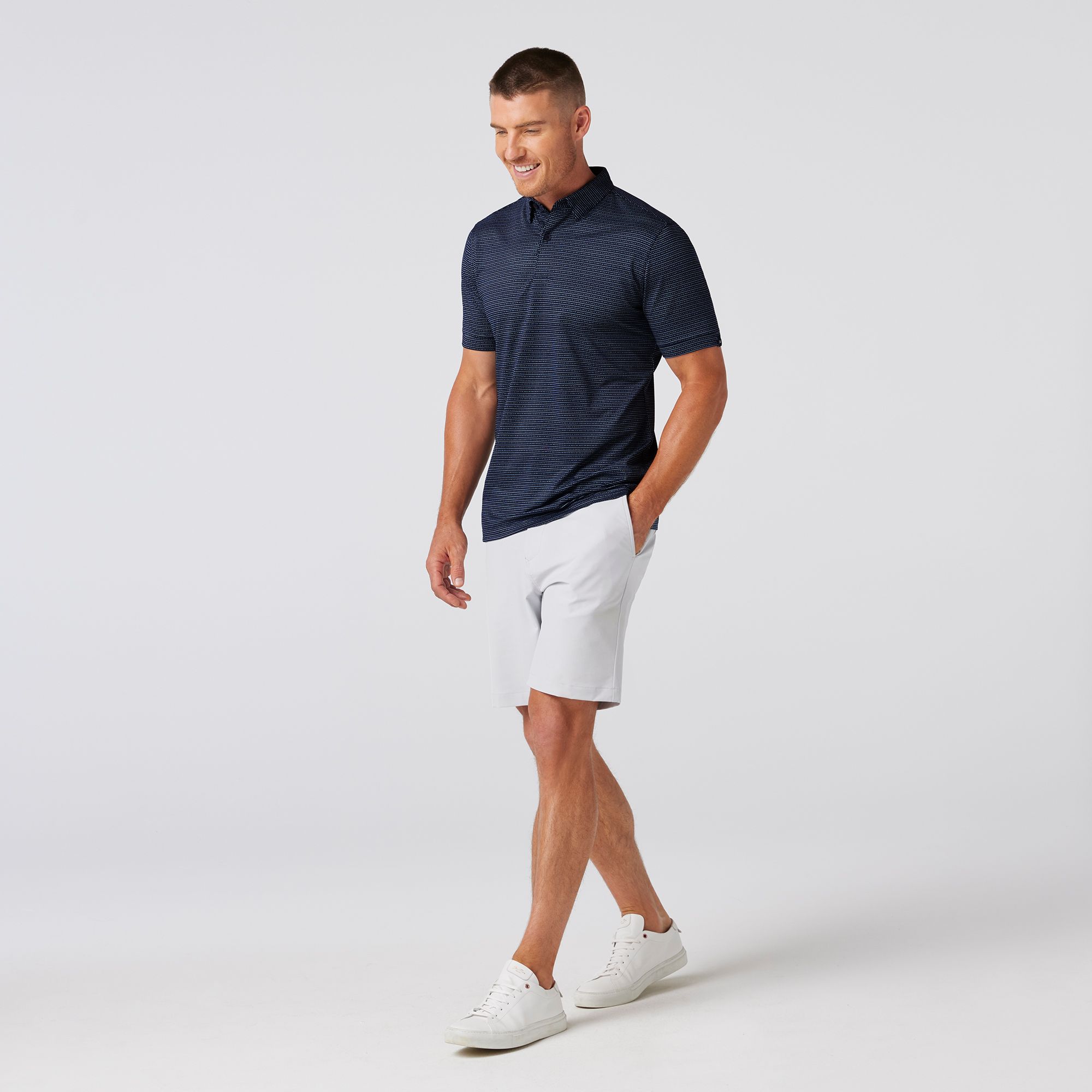 Navy Dot Stripe Halyard Polo - Mizzen+Main