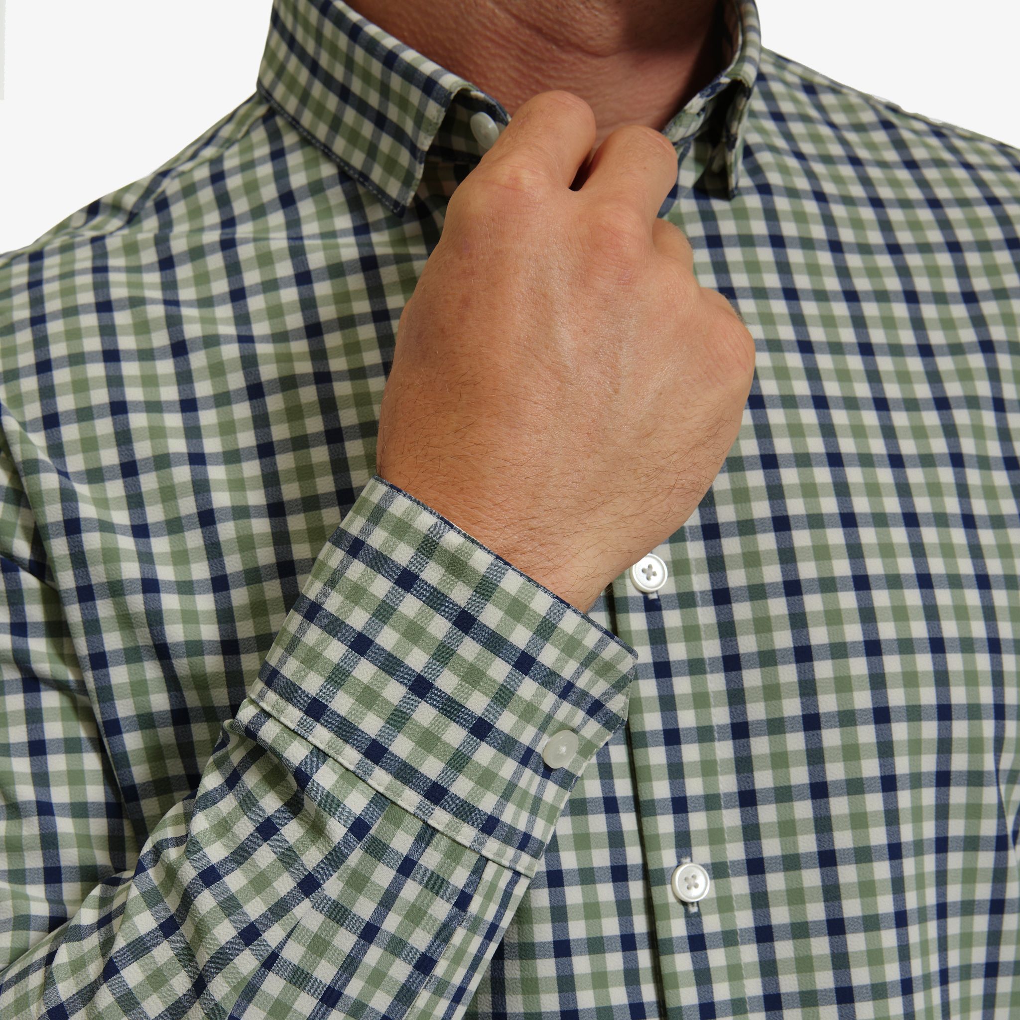 Leeward No Tuck Dress Shirt - Navy Green Check