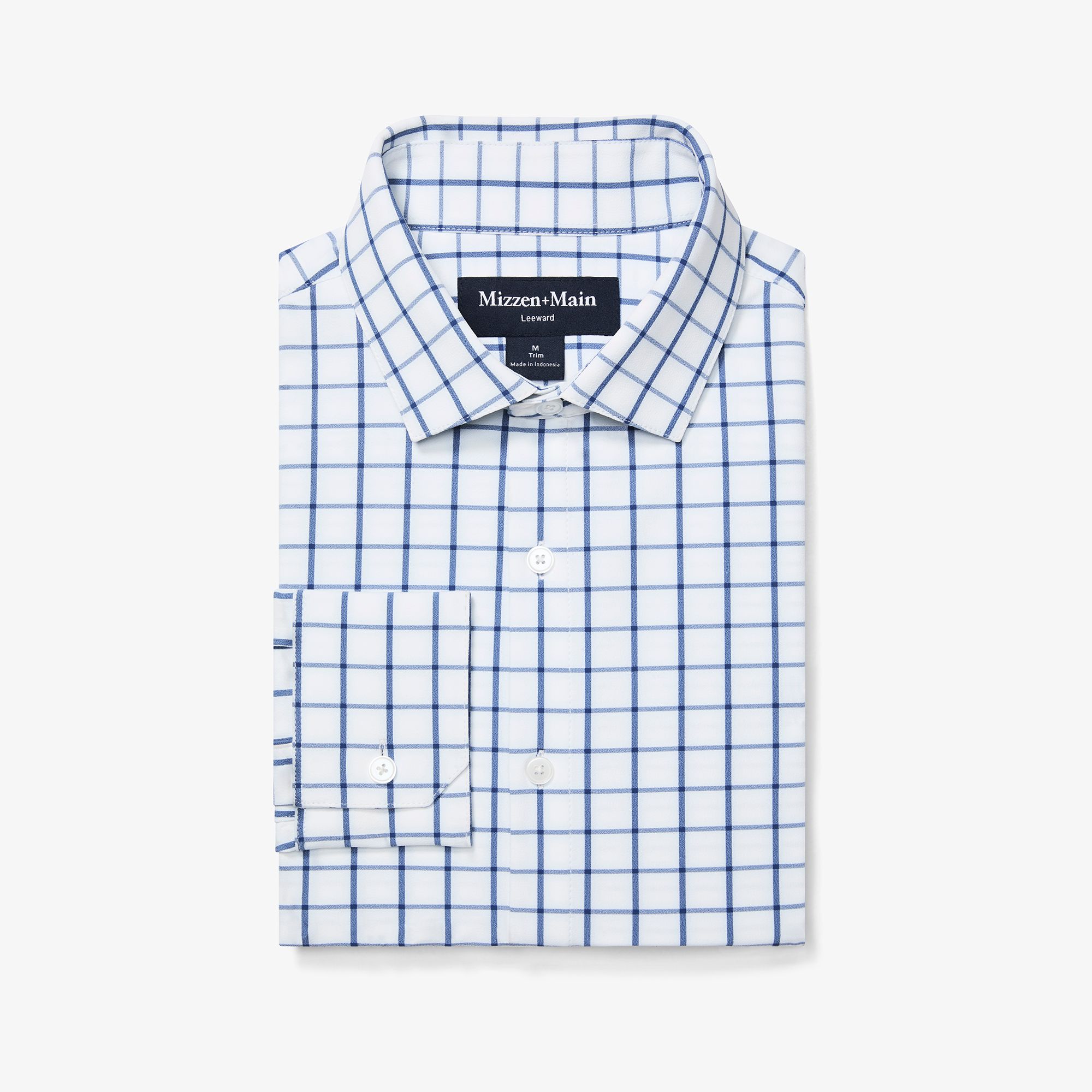 Leeward No Tuck Dress Shirt - White Navy Windowpane