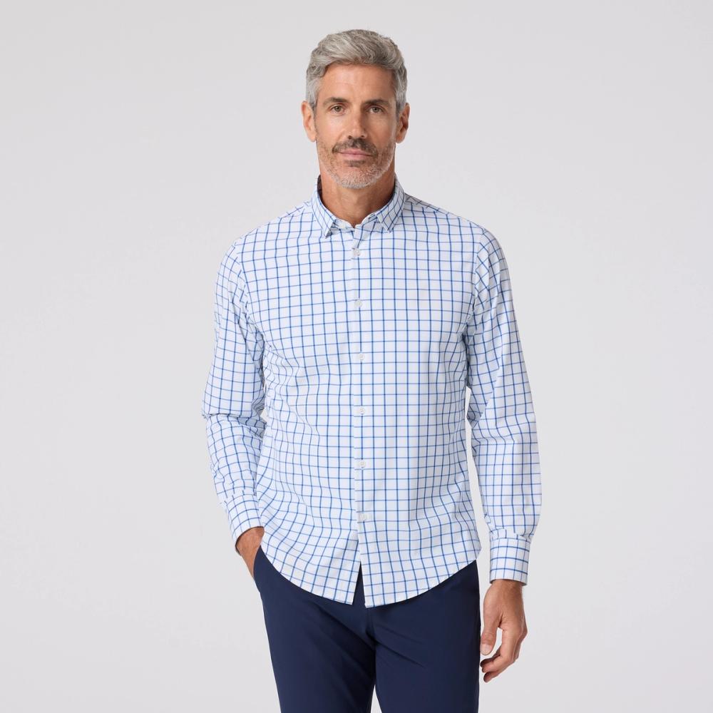 Leeward No Tuck Dress Shirt - White Navy Windowpane