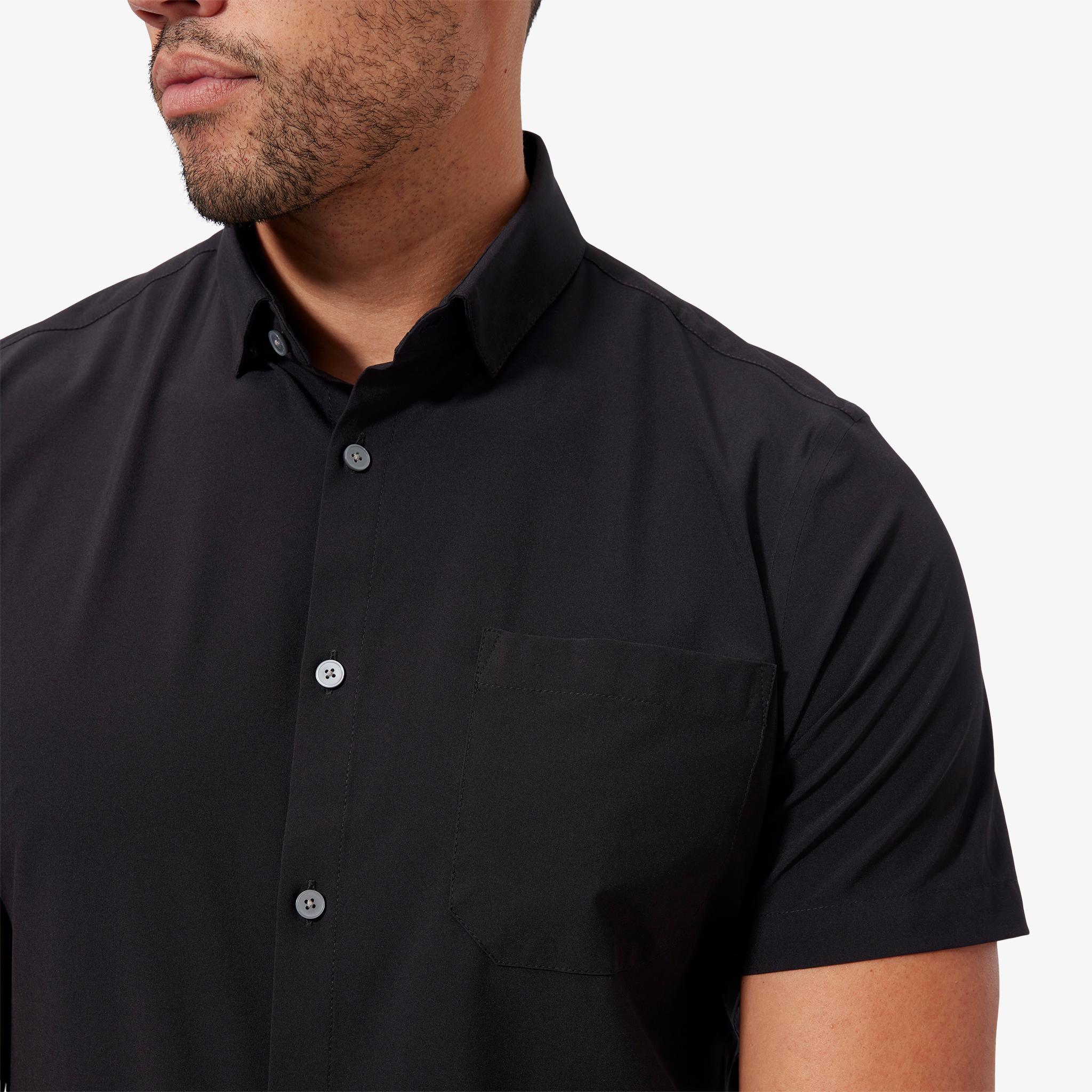 Black Solid Short Sleeve Dress Shirt Mizzen+Main
