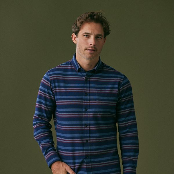 A model, wearing Mizzen+Main clothing.