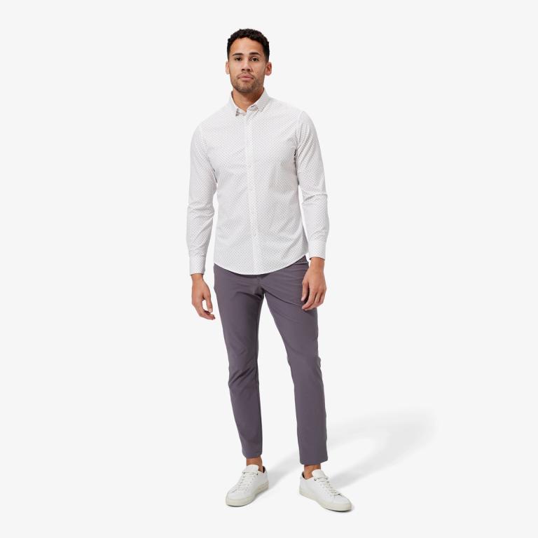 Leeward No Tuck Dress Shirt White Gray Geo Print Mizzen+Main