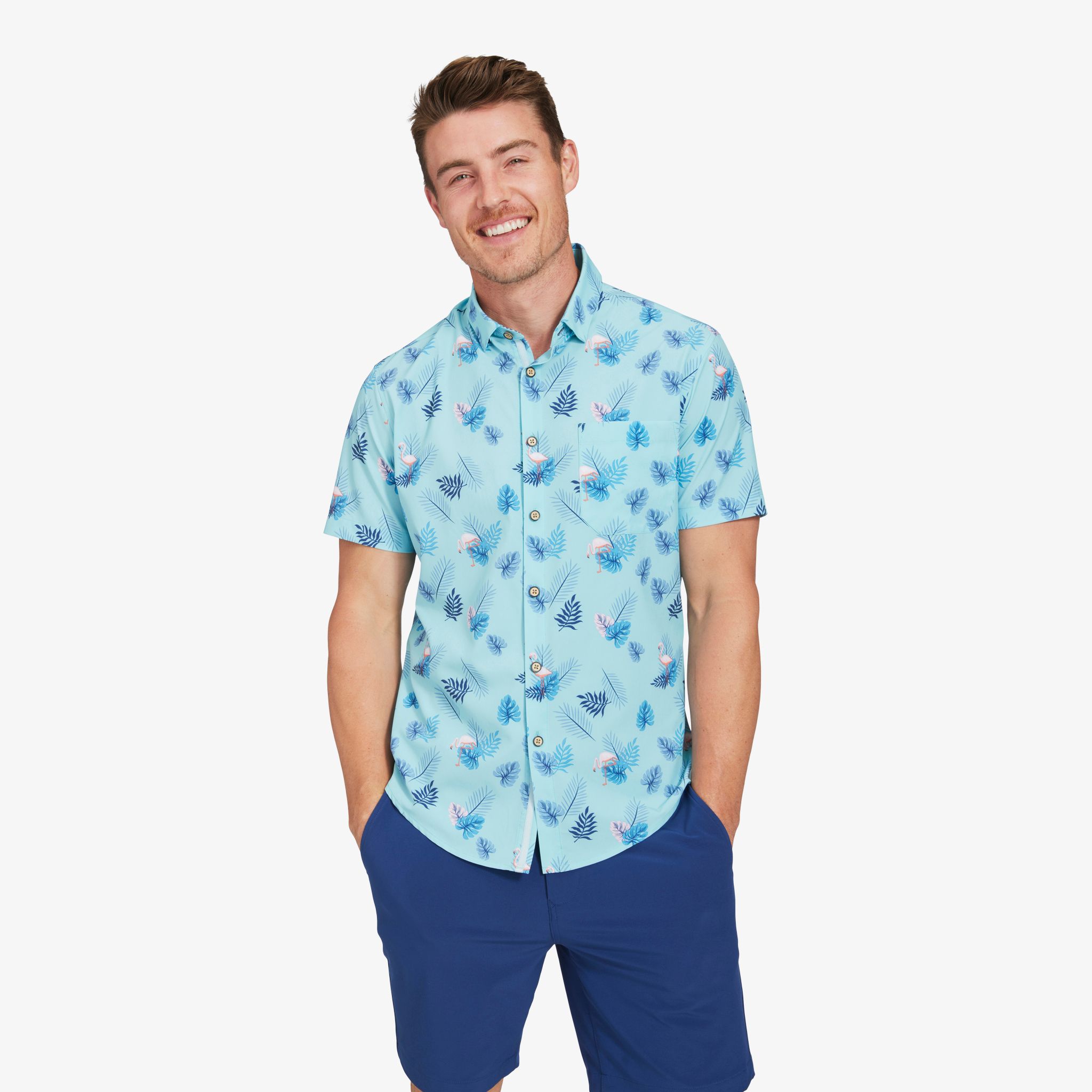 Aqua Pink Flamingo Print Dress Shirt - Mizzen+Main