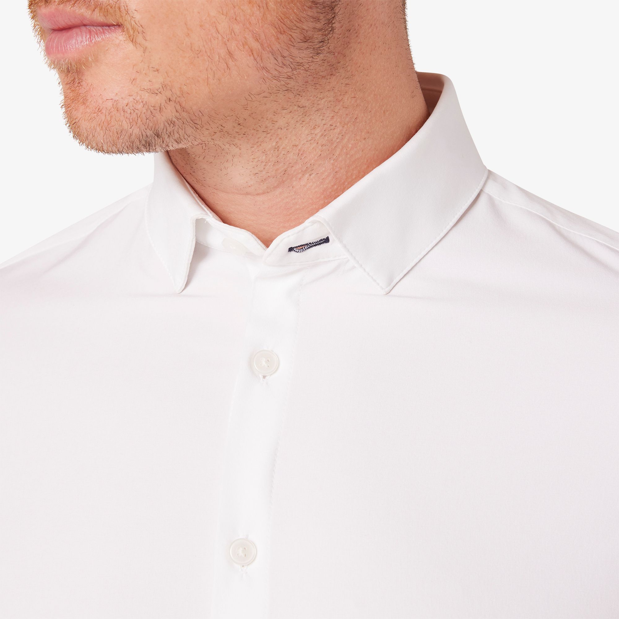 Collared shirt buttoned to top best sale