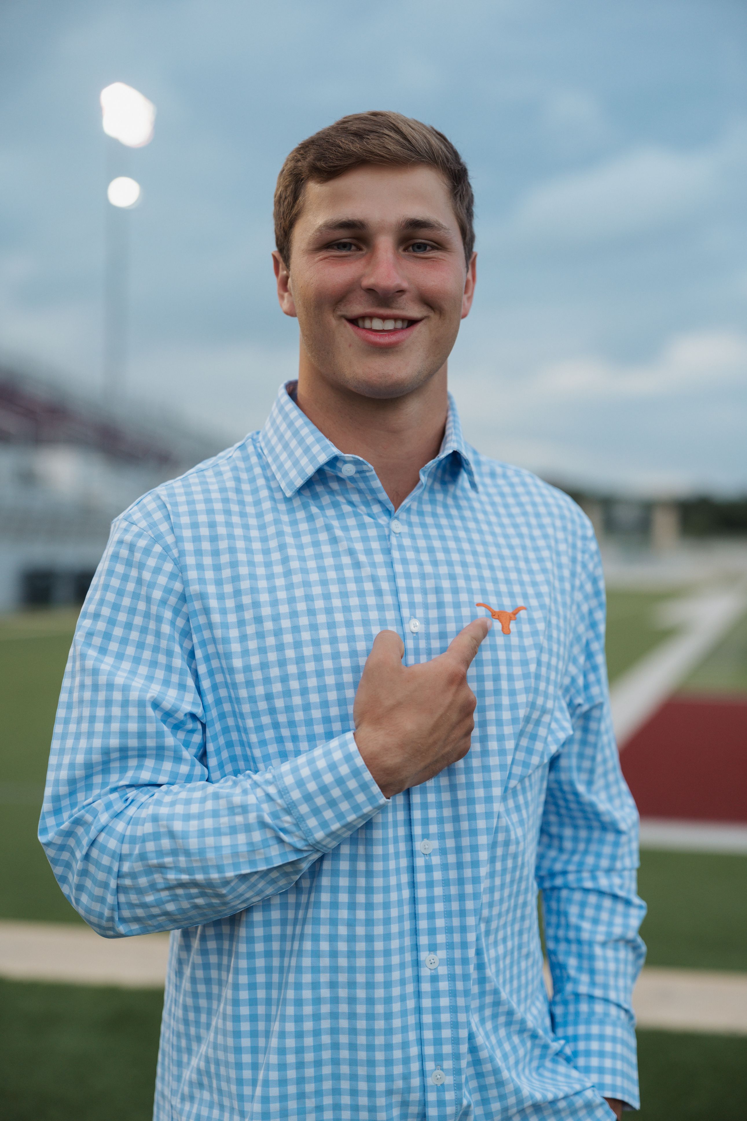 University of Texas Leeward Dress Shirt Light Blue Gingham