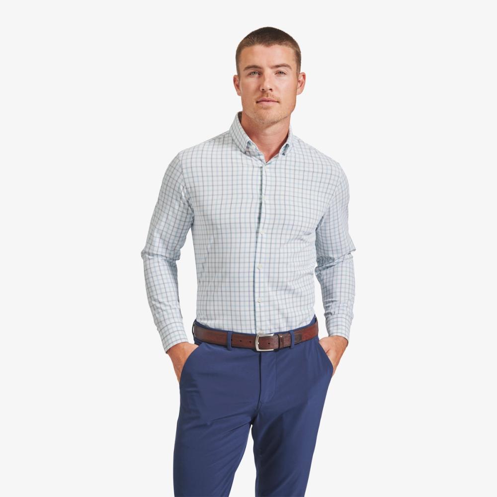 White Blue Windowpane Leeward Dress Shirt - Mizzen+Main