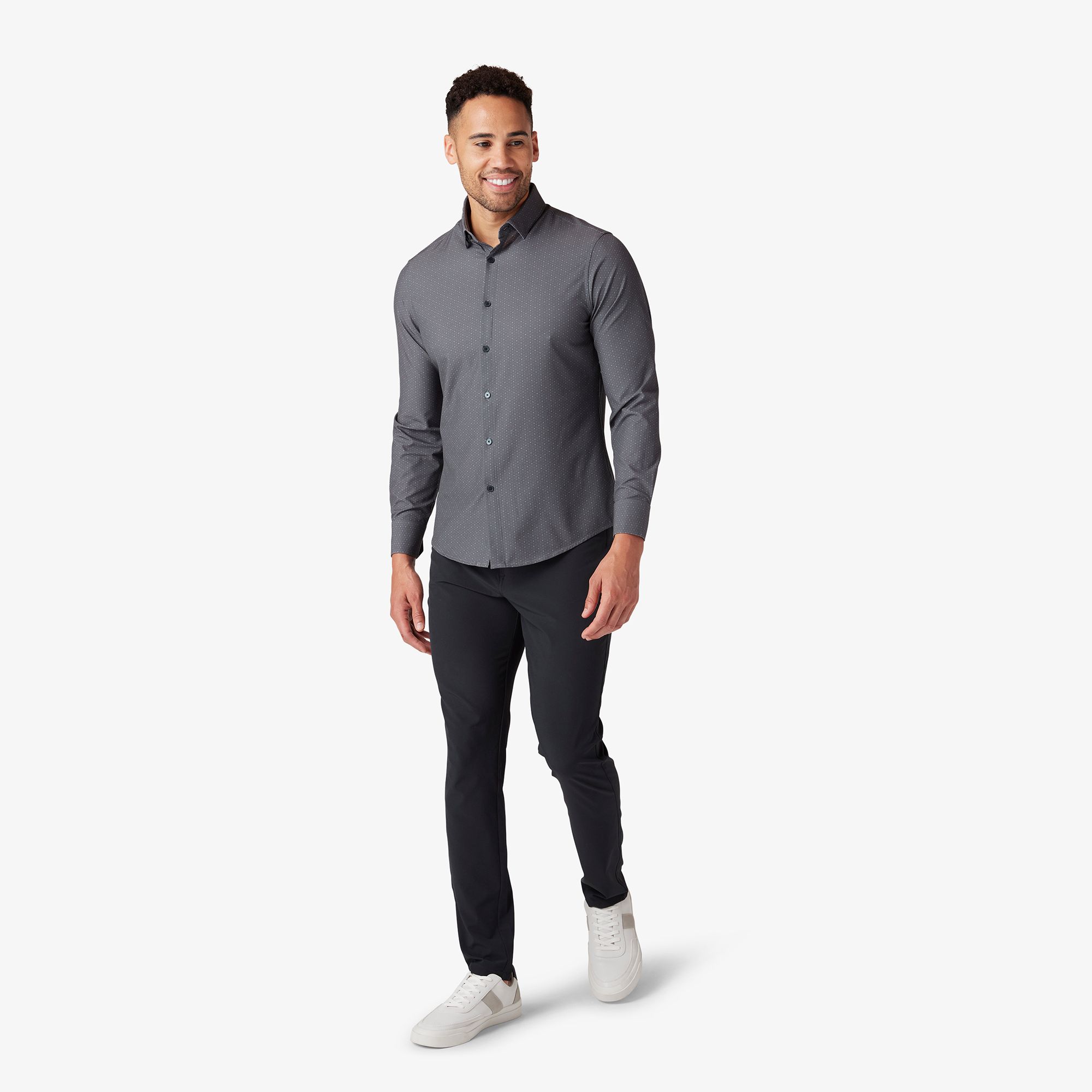 Leeward No Tuck Dress Shirt - Pewter Scattered Dash - Mizzen+Main