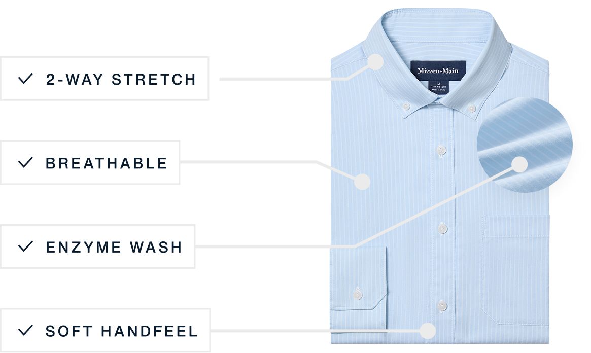 A flat lay of our Kennedy Dress Shirt highlighting its features.