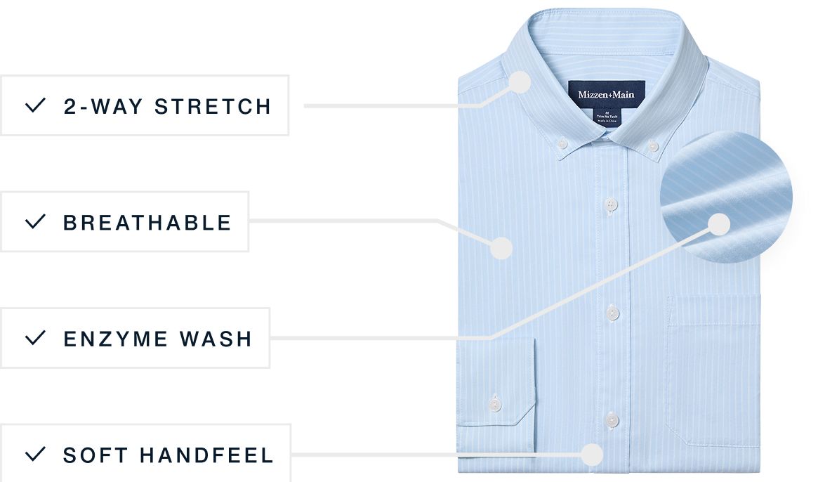 A flat lay of our Kennedy Dress Shirt highlighting its features.