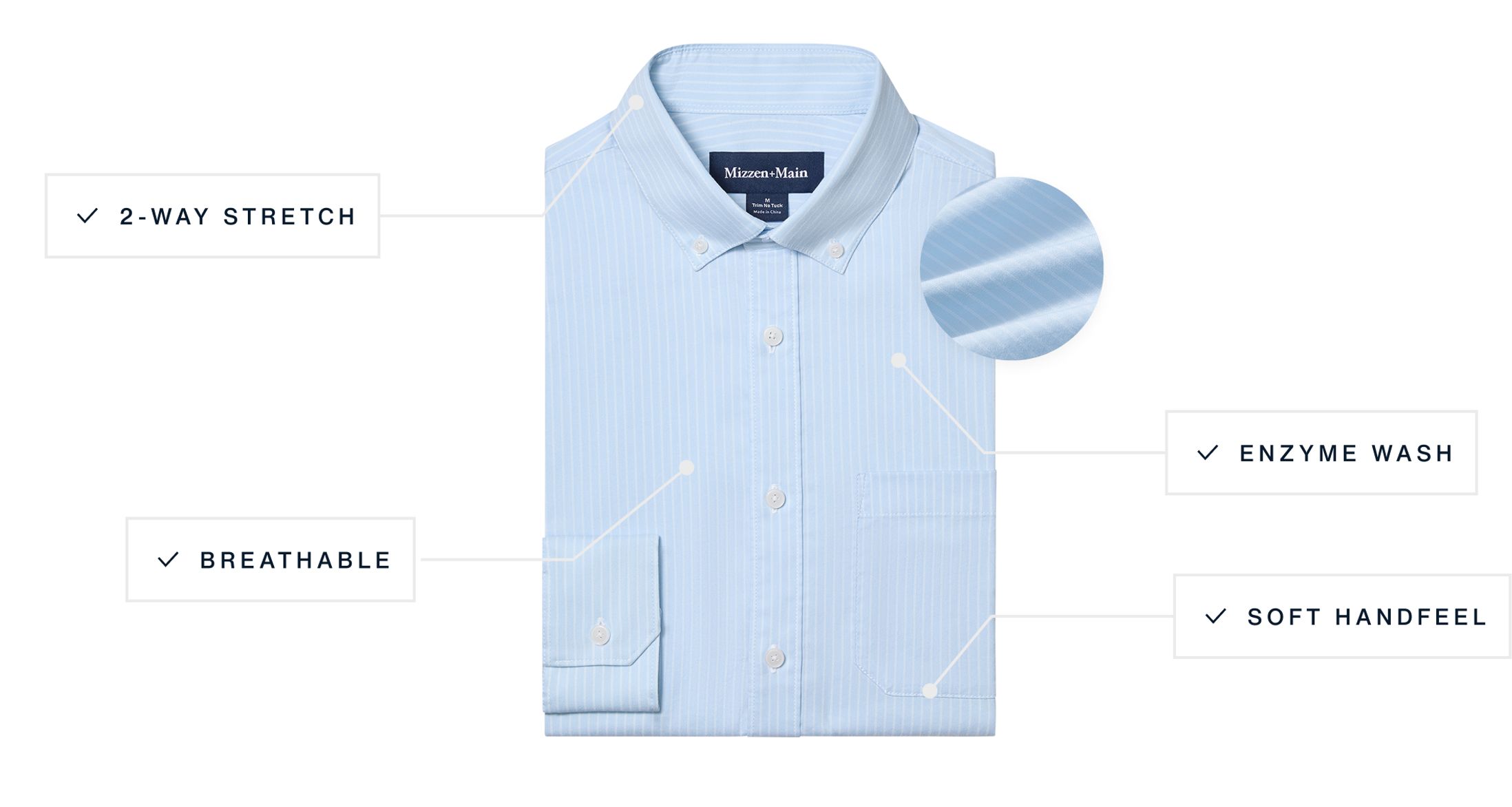 A flat lay of our Kennedy Dress Shirt highlighting its features.