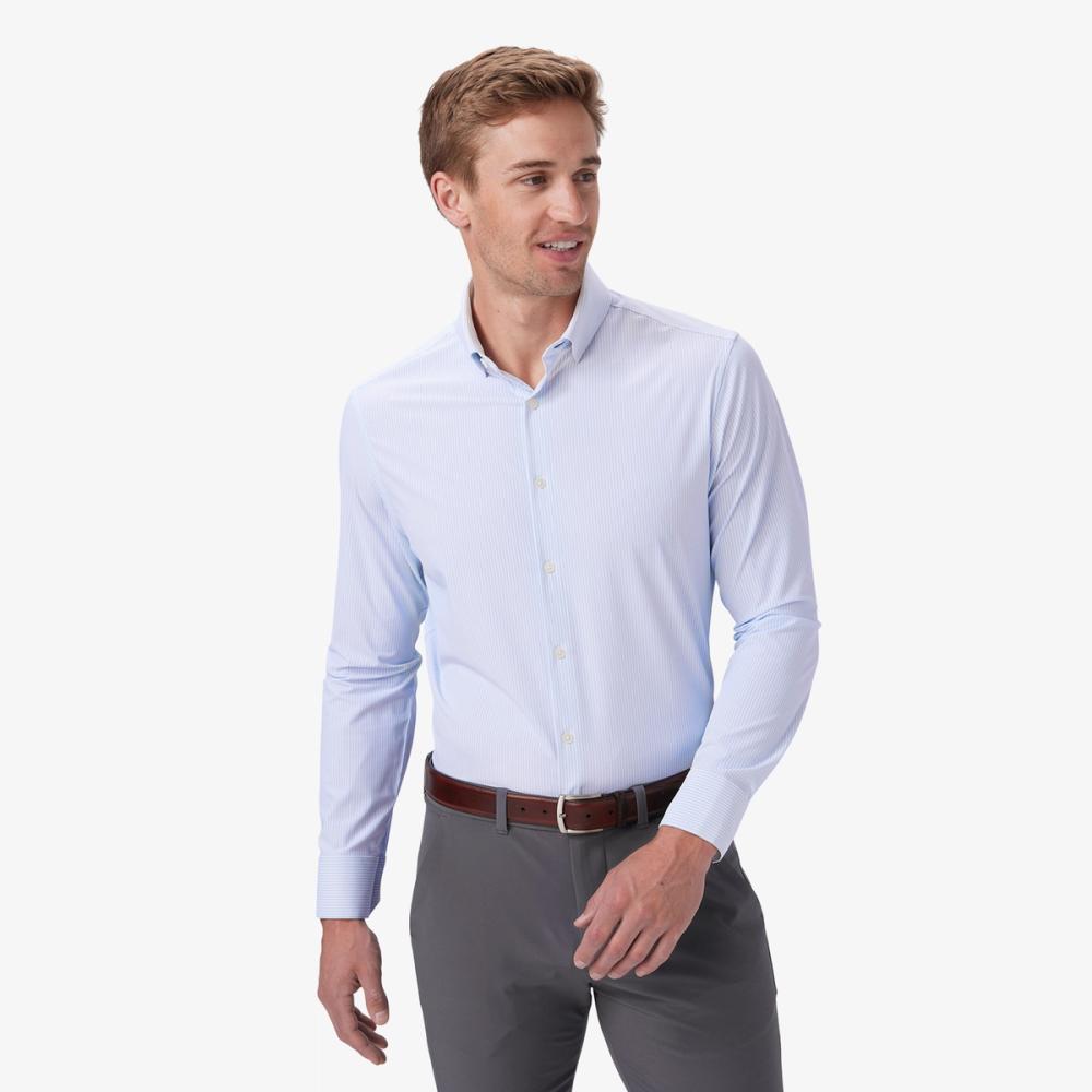 Leeward Dress Shirt - Air Banker Stripe Blue Mizzen+Main Bel 