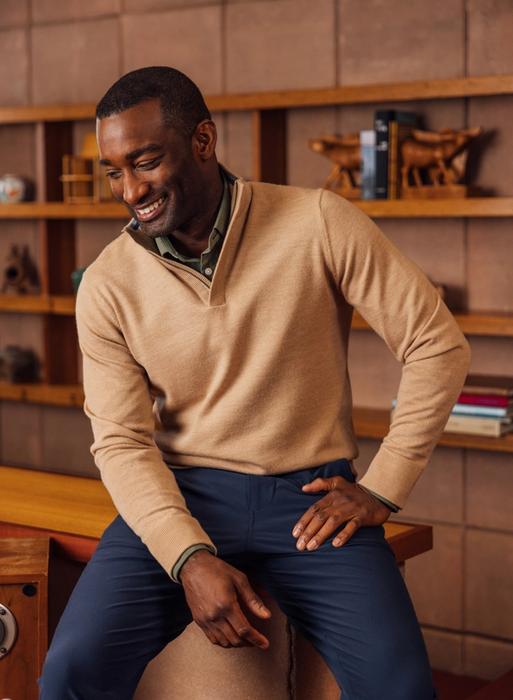 half zip with dress shirt How to style a half-zip for a business look
