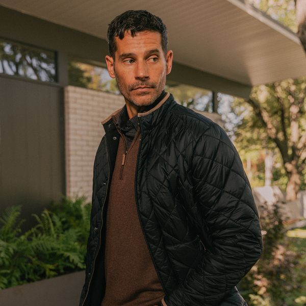 A model, wearing Mizzen+Main clothing.