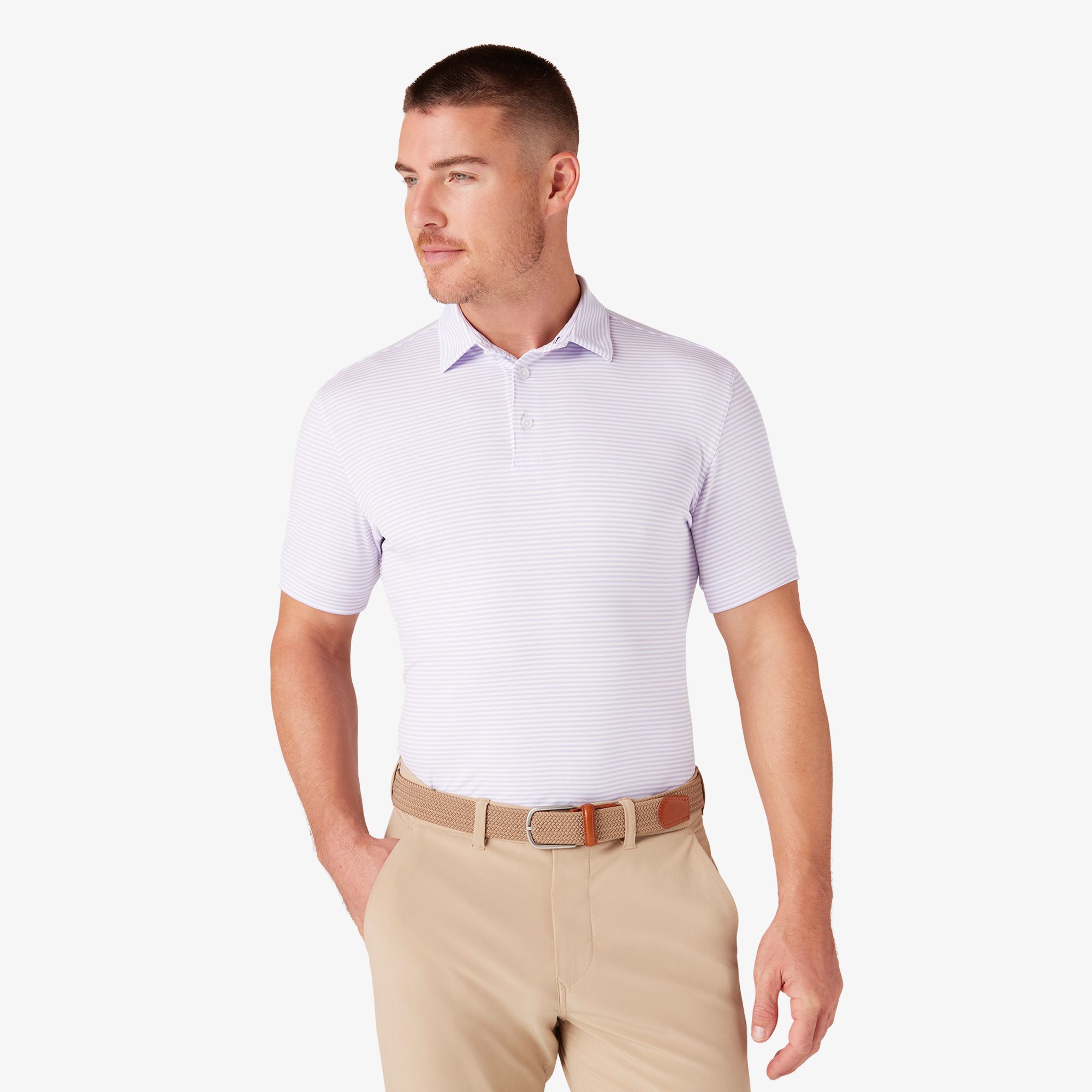 【THE MOZZ】Mayo Stripe Long Setup Lilac Stripe Versa Polo - Mizzen+Main