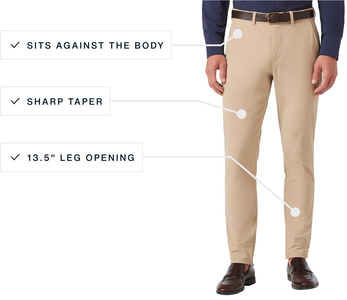 A flat lay of our Ashe The Helmsman Chino highlighting its features.