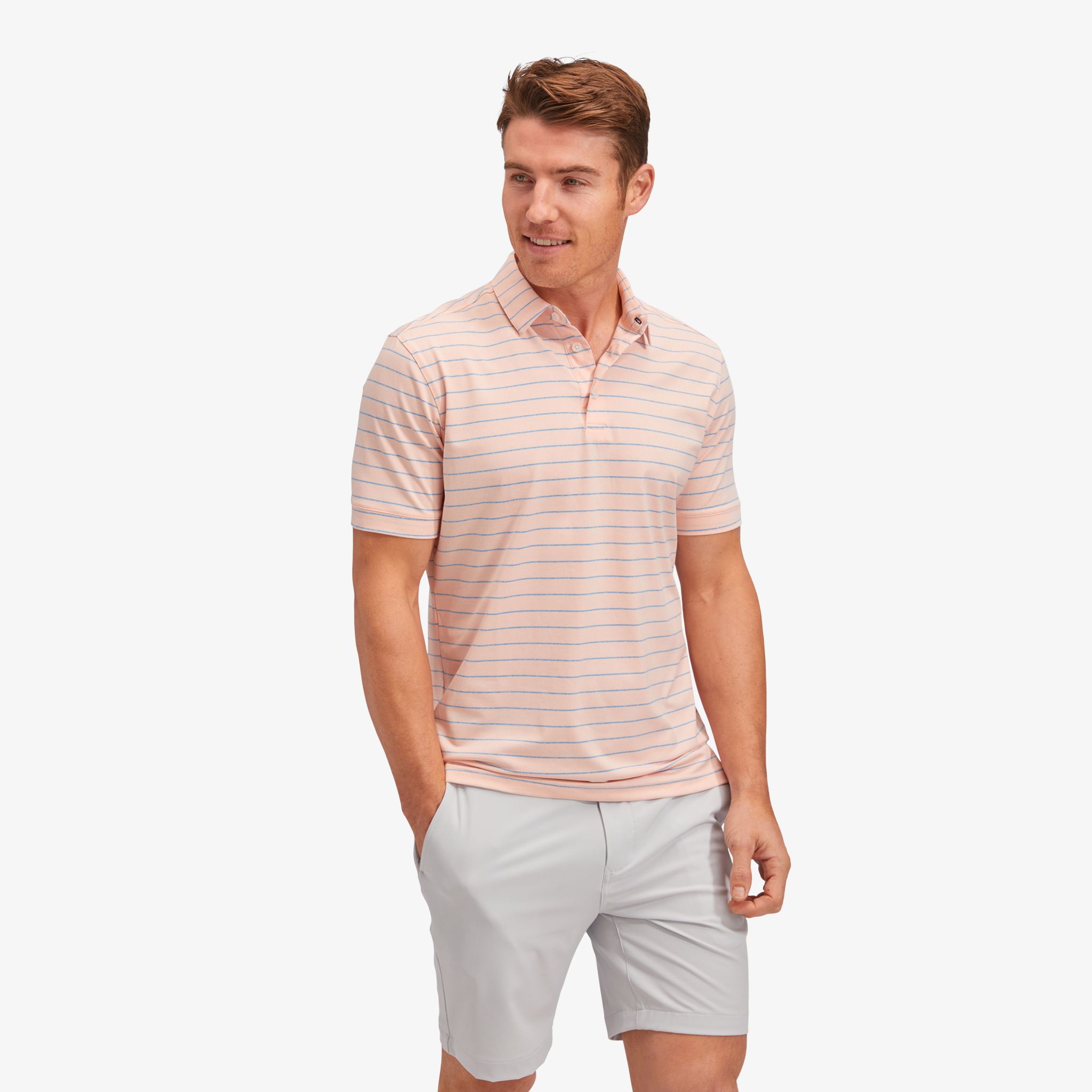 Peach Blue Horizontal Stripe Polo - Mizzen+Main