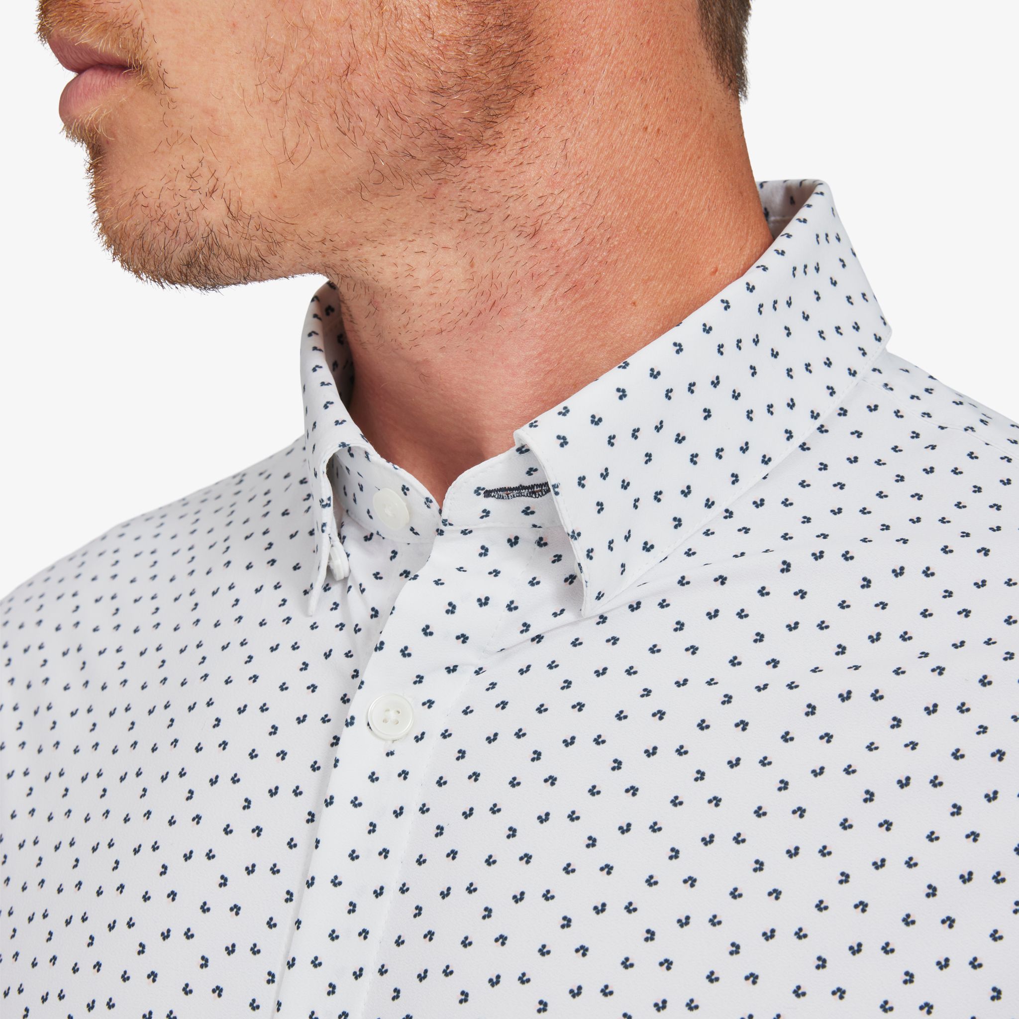 White Mini Floral Print Monaco Dress Shirt - Mizzen+Main