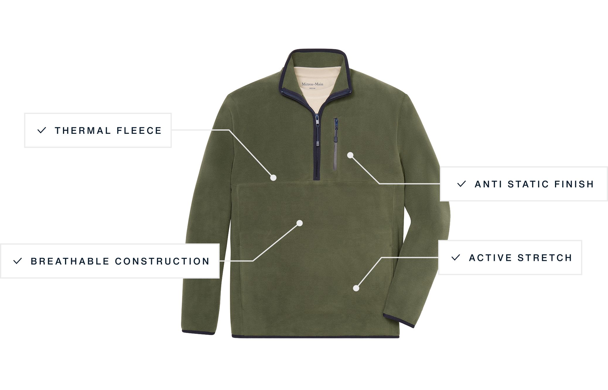 The olive Crosby Fleece Quarter Zip laid flat.