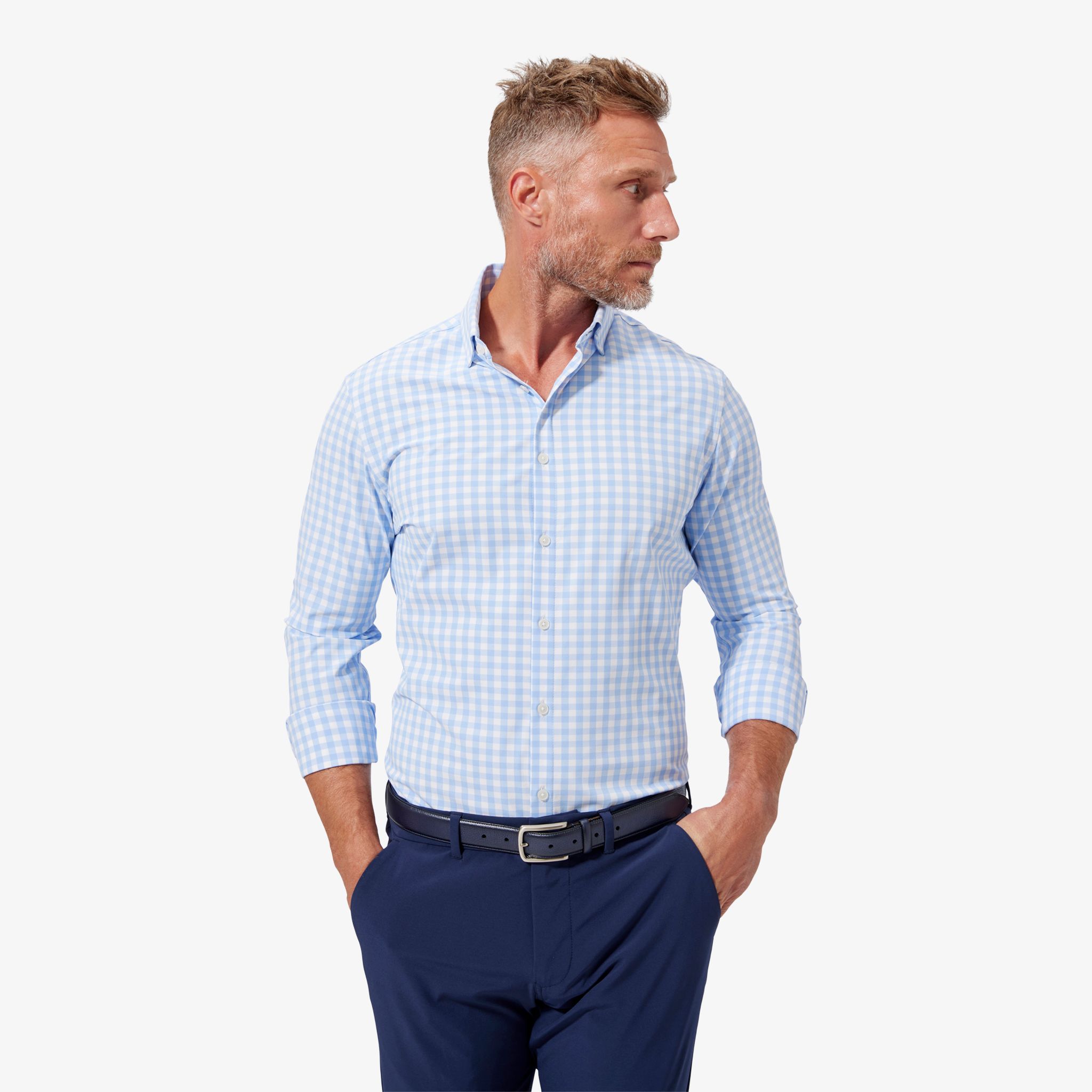 Light Blue Gingham Dress Shirt - Mizzen+Main