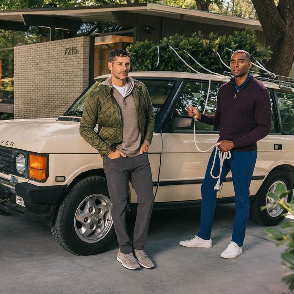 A model, wearing Mizzen+Main clothing.