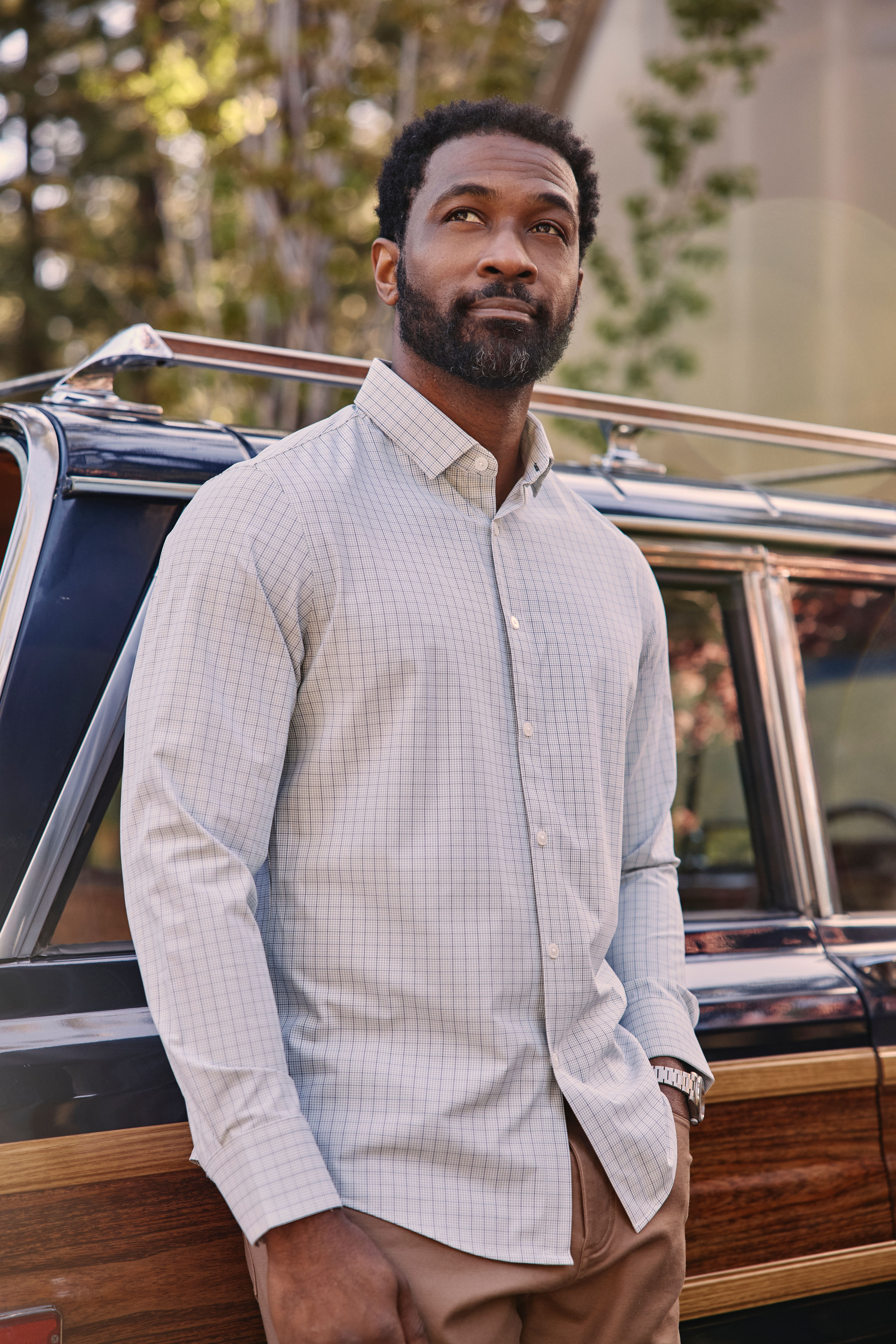 Leeward No Tuck Dress Shirt Eucalyptus Mini Plaid