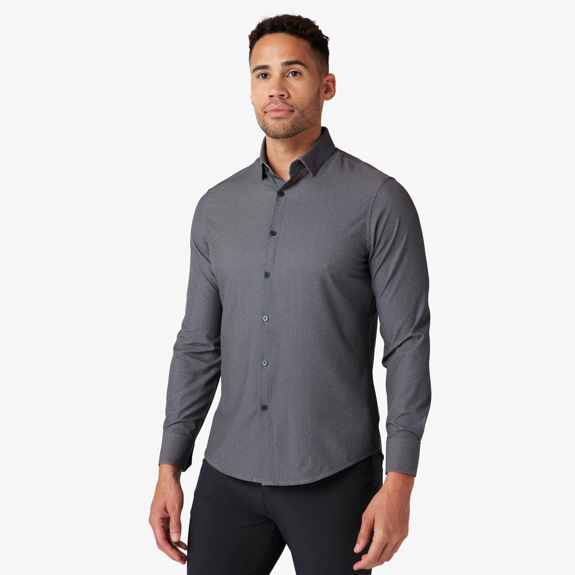 Leeward No Tuck Dress Shirt - Pewter Scattered Dash