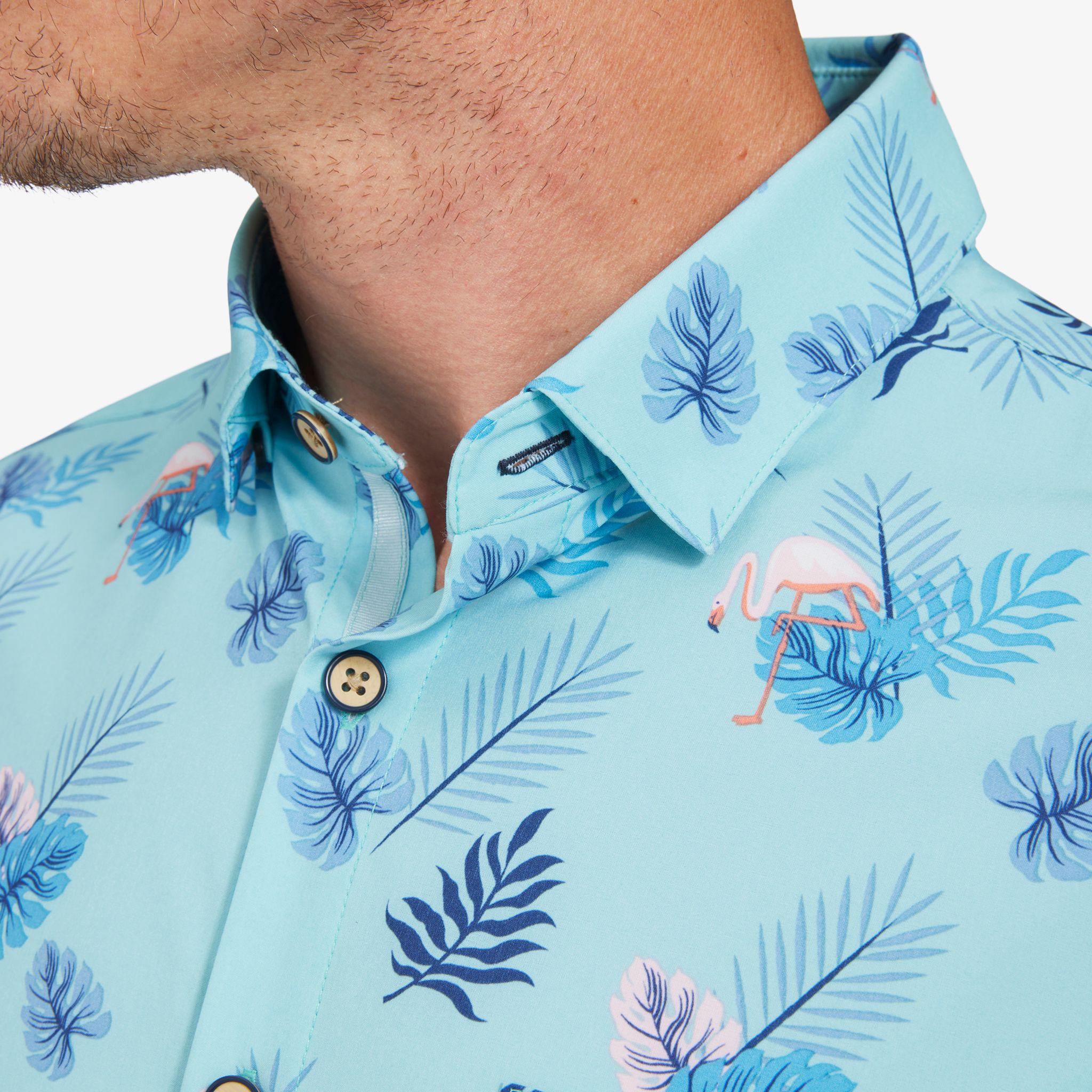 Aqua Pink Flamingo Print Dress Shirt - Mizzen+Main