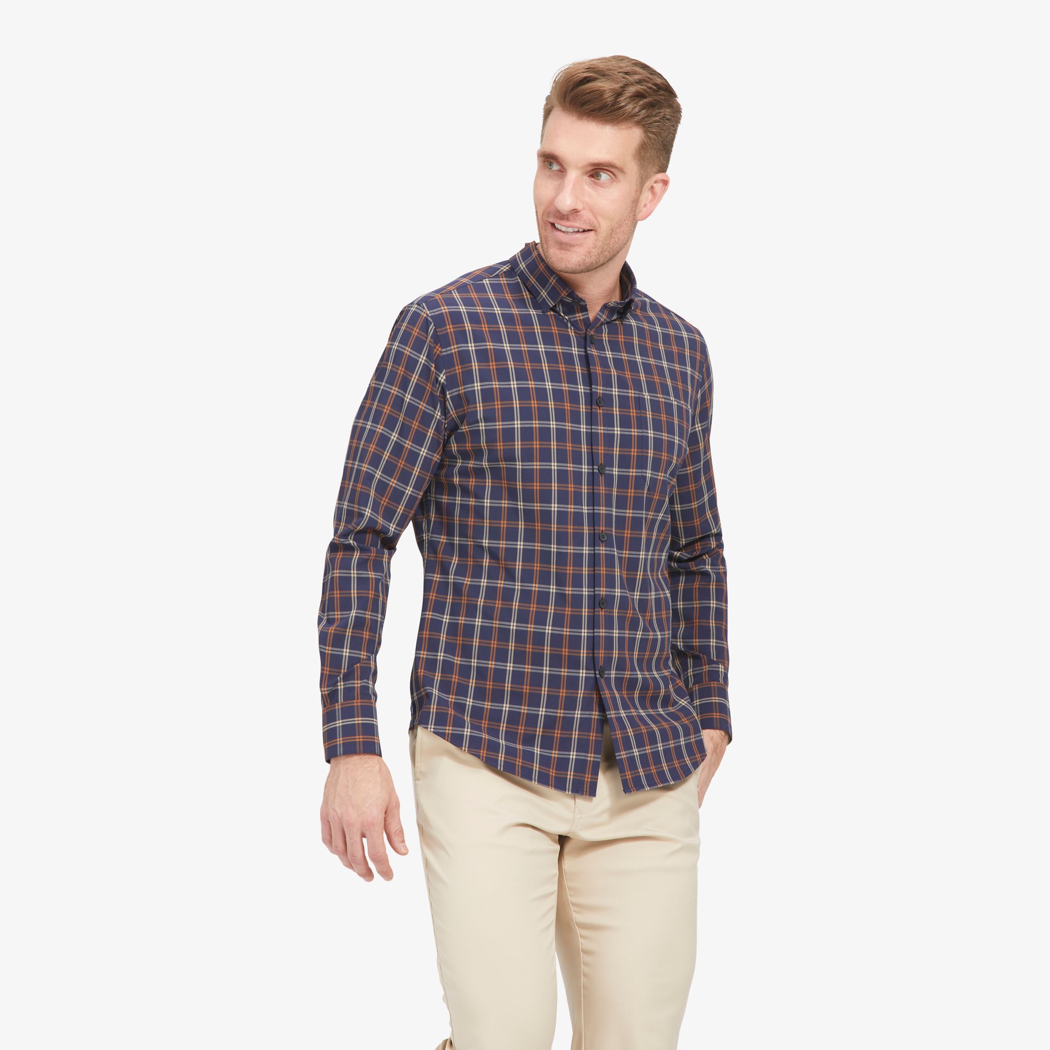 Rust Navy Large Windowpane Dress Shirt - Mizzen+Main