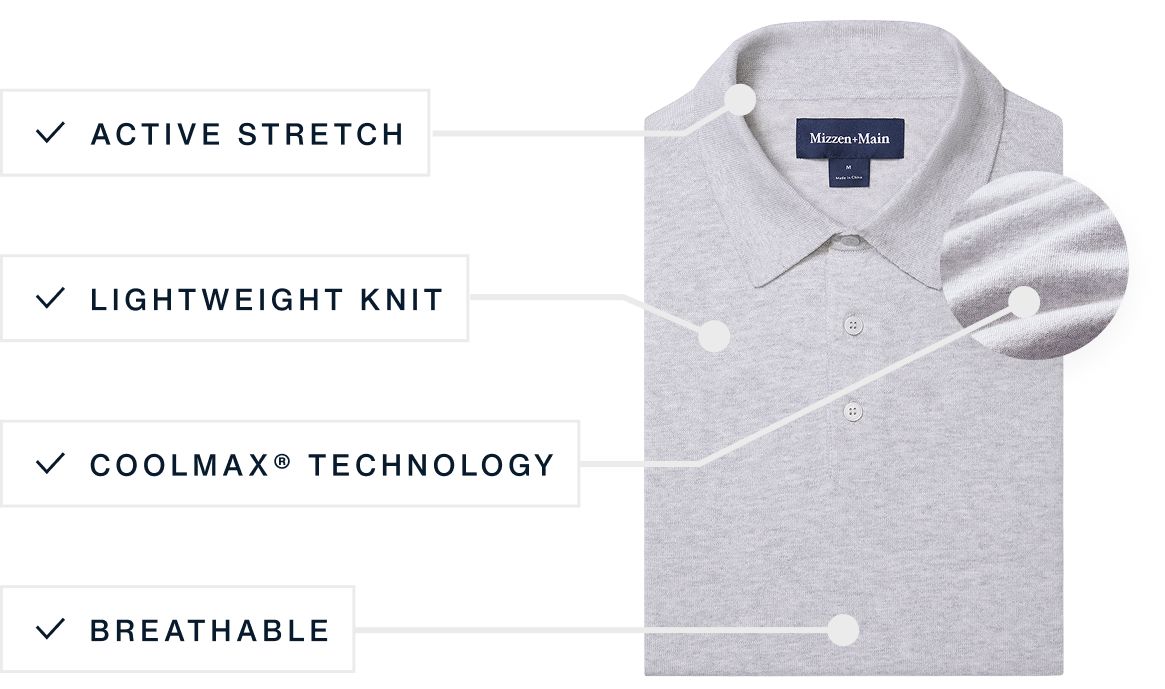 A flat lay of our Ashe The Ashe Sweater Polo highlighting its features.