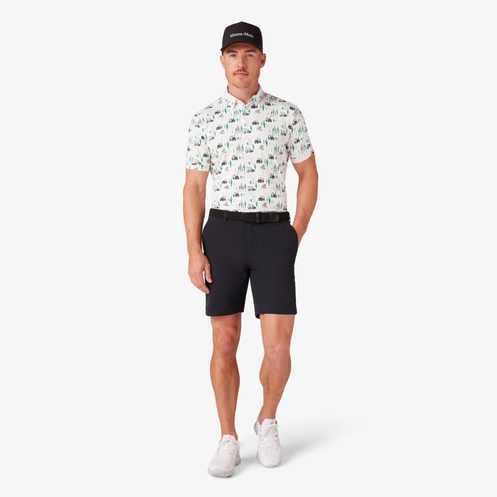 A model, wearing the Golfing look.