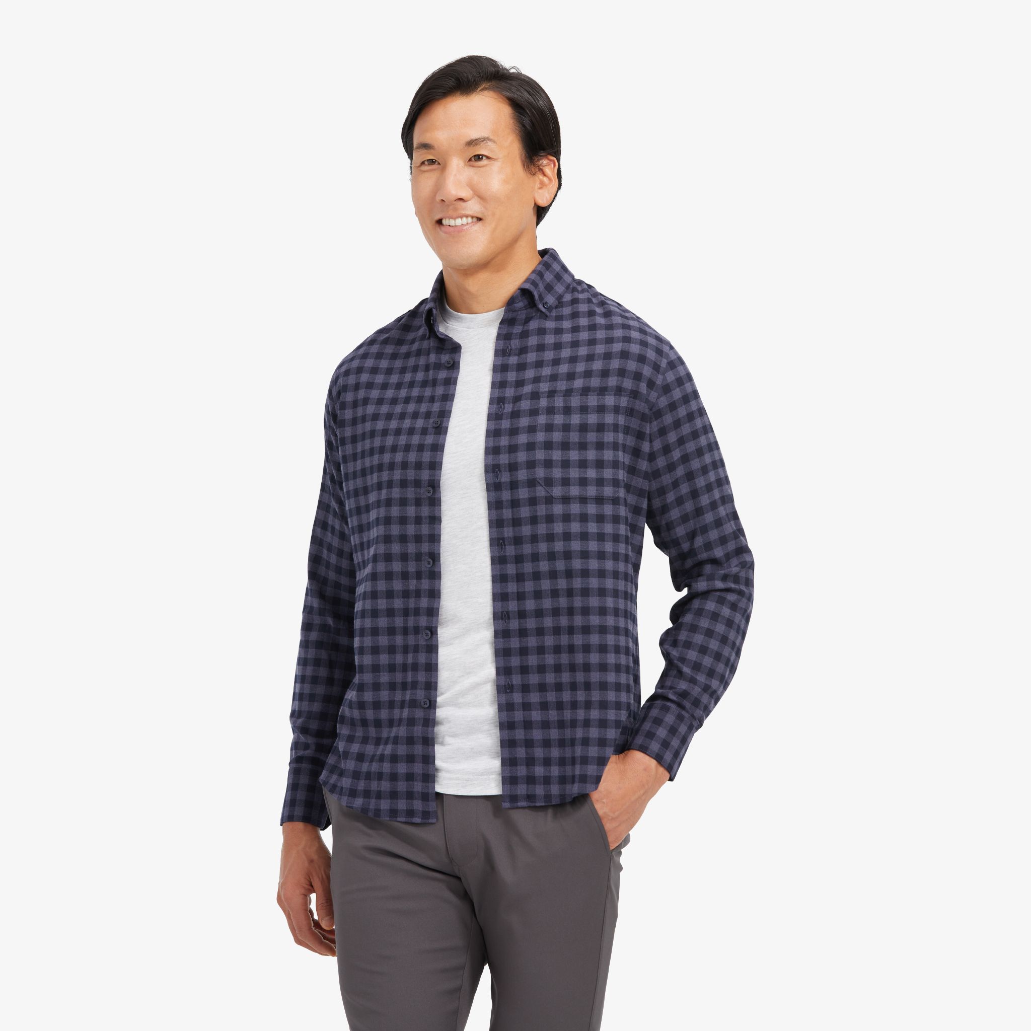 City Flannel - Navy Gray Gingham Check