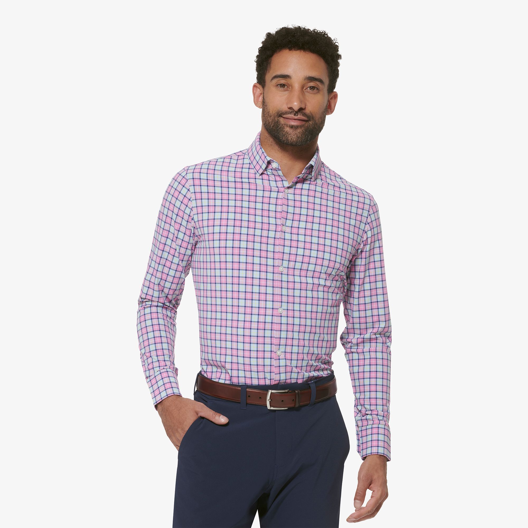 Pink tartan hot sale shirt