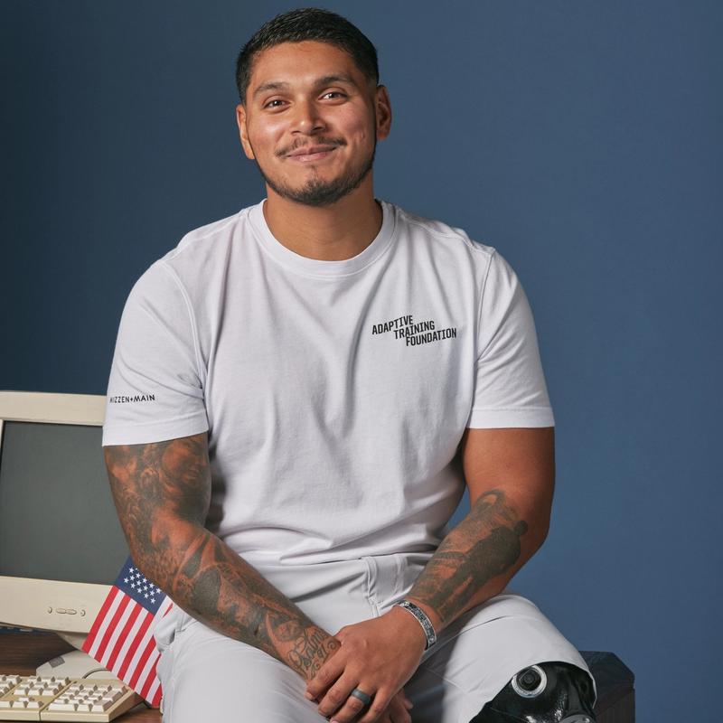 A model dressed in Mizzen+Main clothing