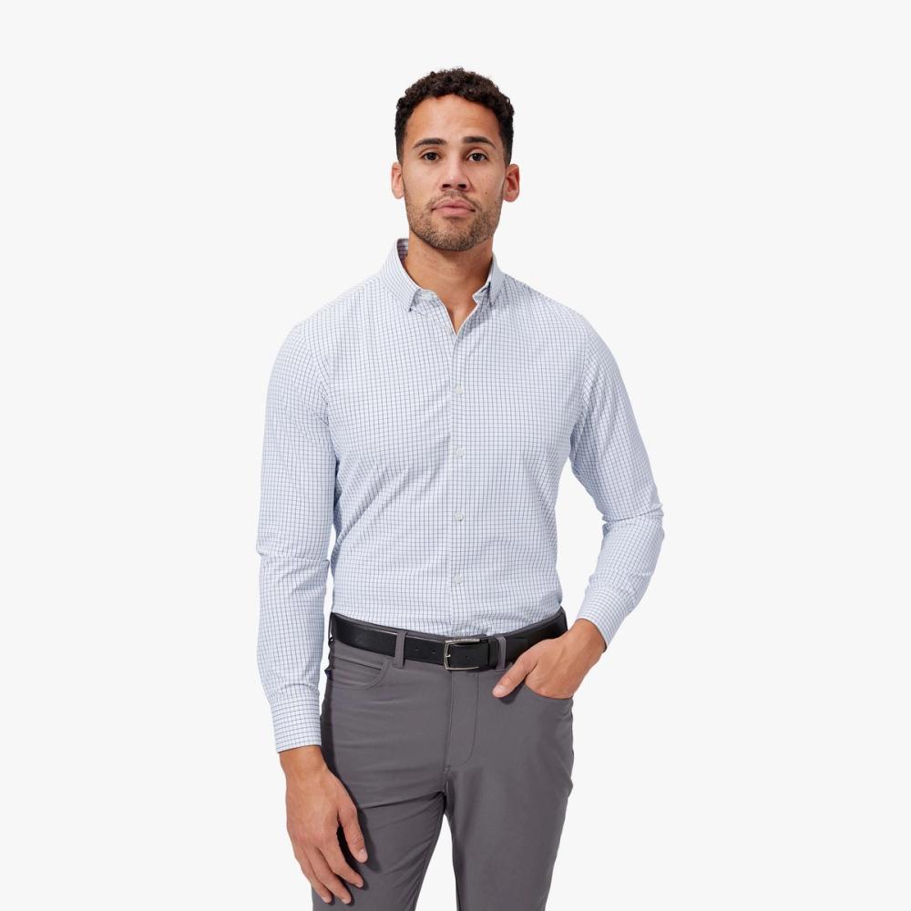 Light Blue Navy Mini Grid Leeward Dress Shirt - Mizzen+Main