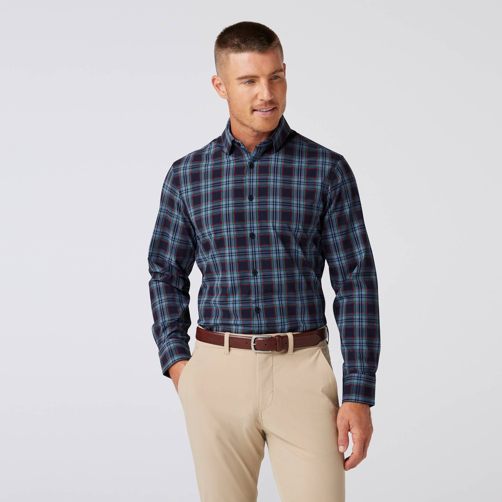 Muzzen Inj Leeward Dress Shirt - Navy Smith Tartan - Mizzen+Main