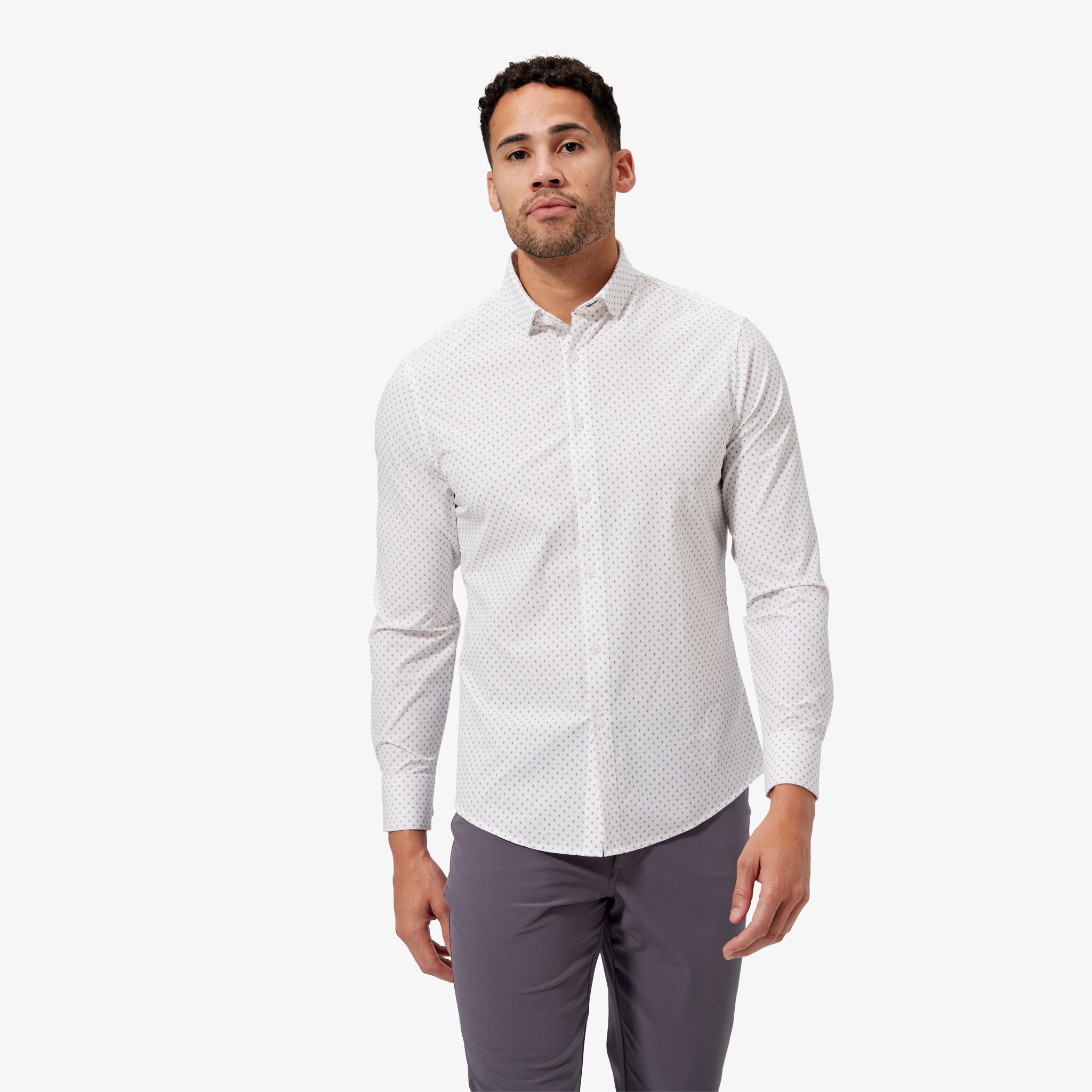 Leeward No Tuck Dress Shirt - White Gray Geo Print