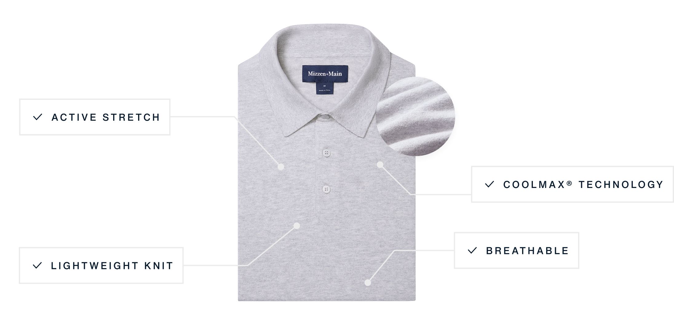 A flat lay of our Ashe The Ashe Sweater Polo highlighting its features.