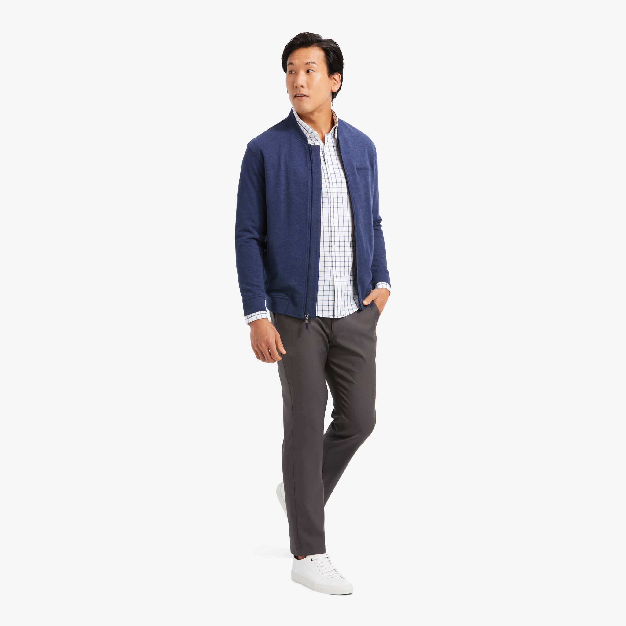 Navy Heather Bomber Jacket - Mizzen+Main